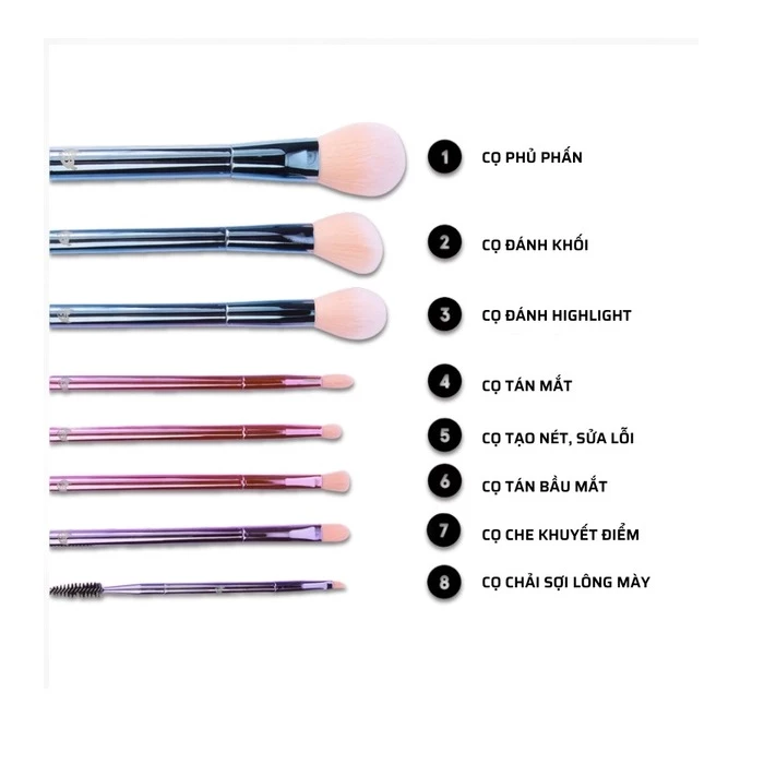 Bộ Cọ Trang Điểm 8 Cây BH COSMETICS The Total Package BHBO24